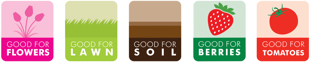 good for flowers, lawn, soil, strawberries, tomatoes